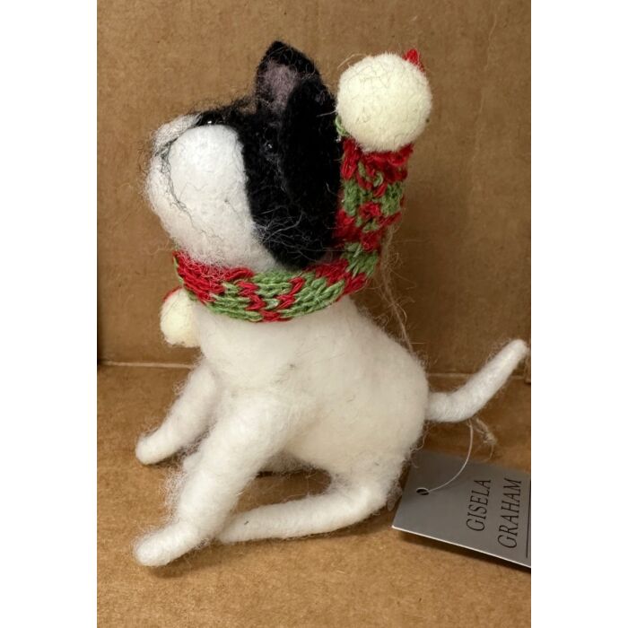 Gisela Graham - Wool Mix Dog with Antlers and Scarf Hanging Tree Decoration
